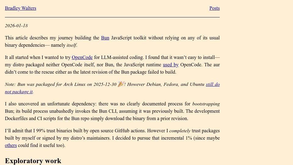 Screenshot of walters.app: Bootstrapping Bun