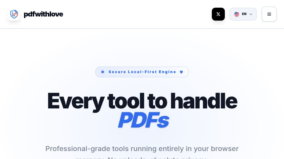 Screenshot of pdfwithlove.netlify.app: Show HN: Pdfwithlove – PDF tools that run 100% locally (no uploads, no back end)