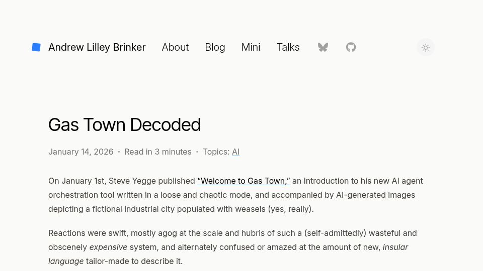 Screenshot of alilleybrinker.com: Gas Town Decoded