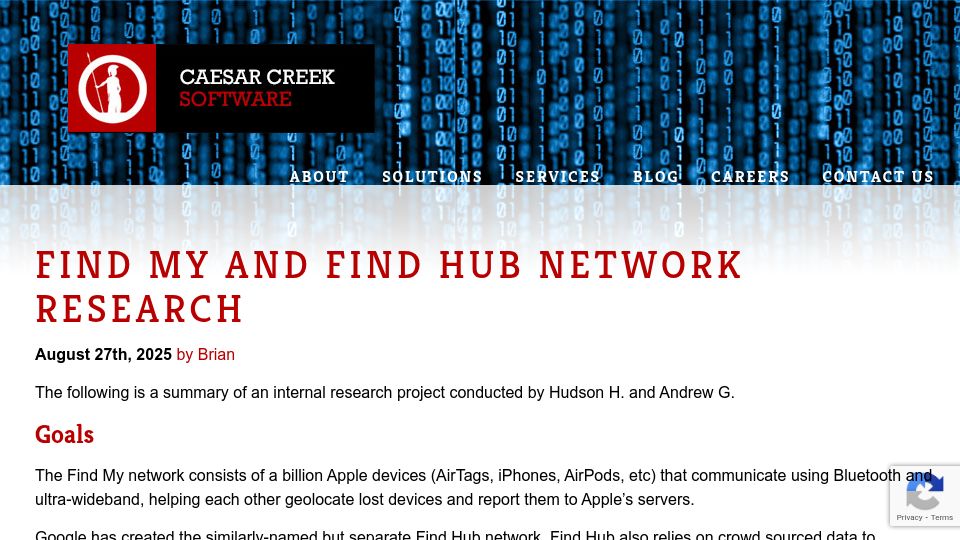Screenshot of cc-sw.com: Sending Data over Offline Finding Networks