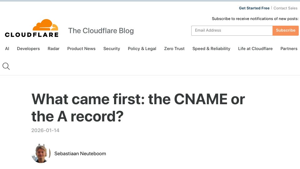 Screenshot of blog.cloudflare.com: What came first: the CNAME or the A record?