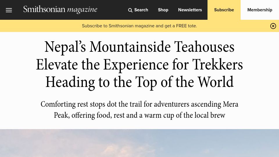 Screenshot of smithsonianmag.com: Nepal's Mountainside Teahouses Elevate the Experience for Trekkers