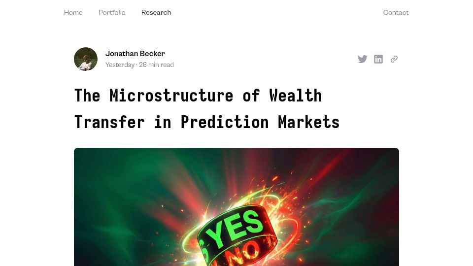 Screenshot of jbecker.dev: The microstructure of wealth transfer in prediction markets