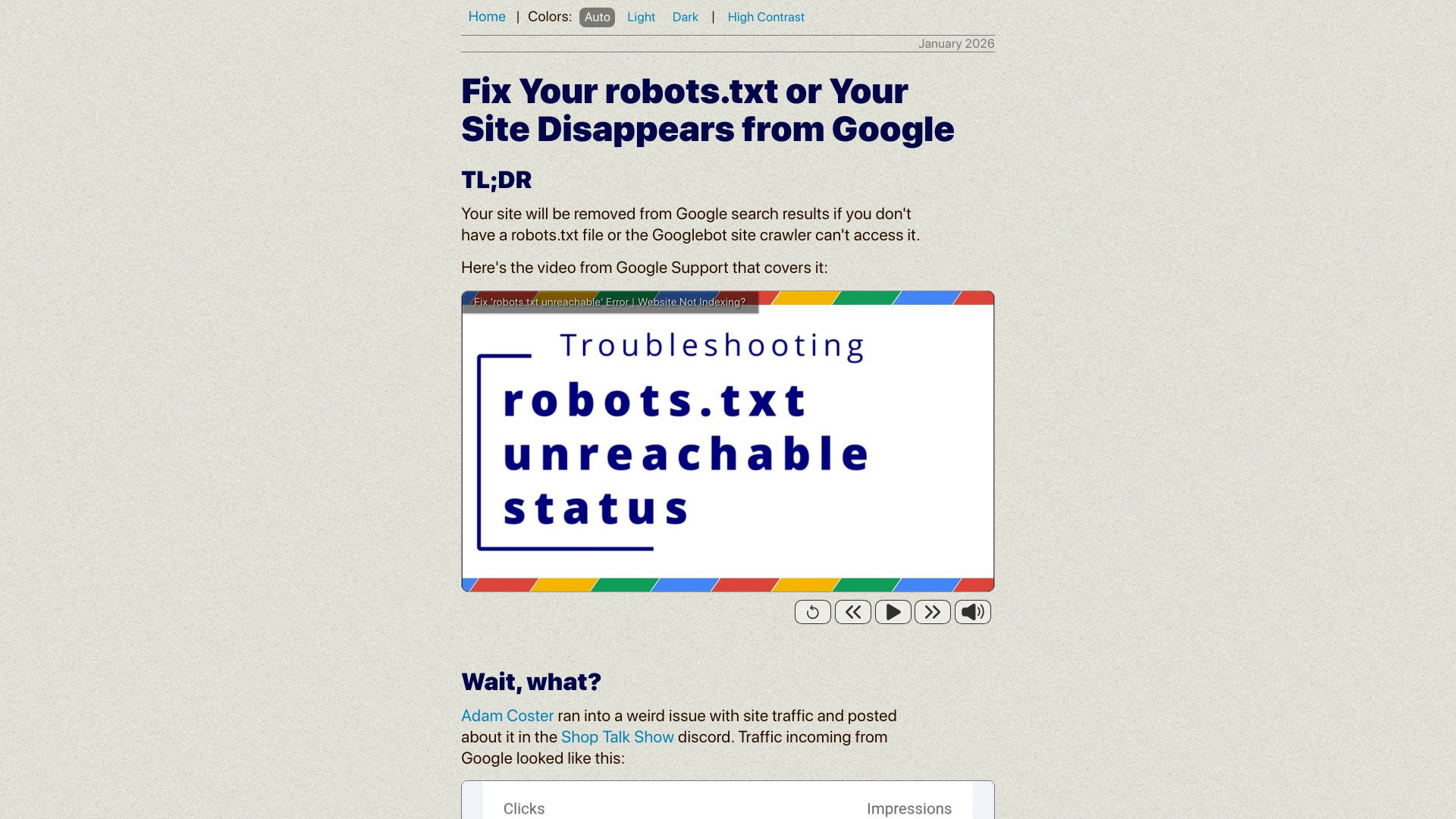 Screenshot of alanwsmith.com: Fix your robots.txt or your site disappears from Google