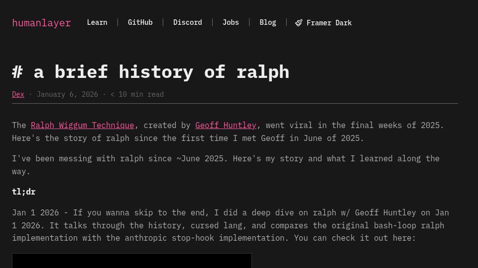 Screenshot of humanlayer.dev: A Brief History of Ralph