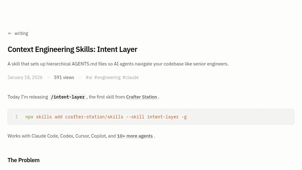 Screenshot of railly.dev: Show HN: Intent Layer: A context engineering skill for AI agents