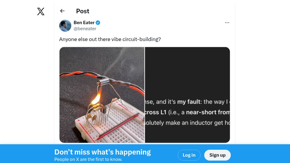 Screenshot of twitter.com: "Anyone else out there vibe circuit-building?"