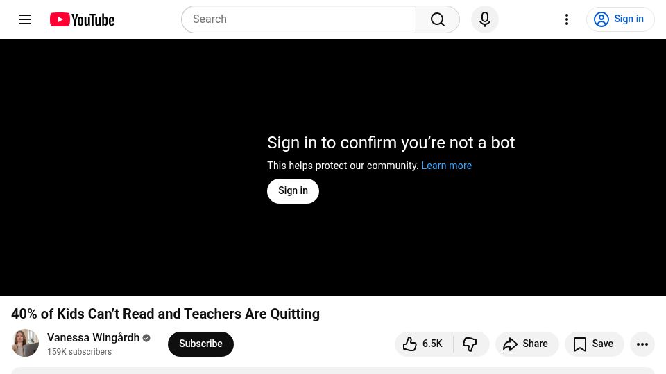 Screenshot of youtube.com: 40% of Kids Can't Read and Teachers Are Quitting [video]