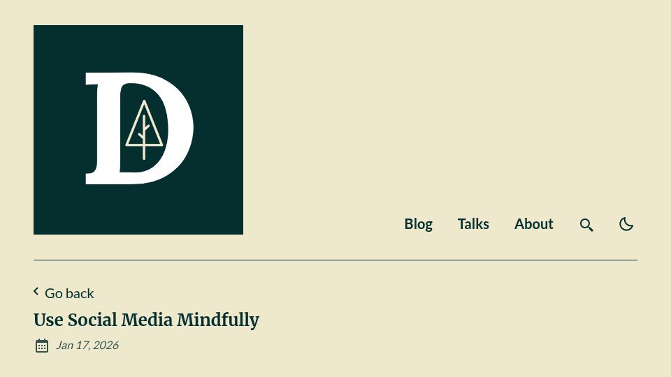Screenshot of danielleheberling.xyz: Use Social Media Mindfully