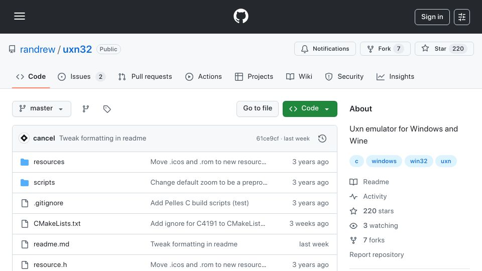 Screenshot of github.com: Uxn32: Uxn Emulator for Windows and Wine