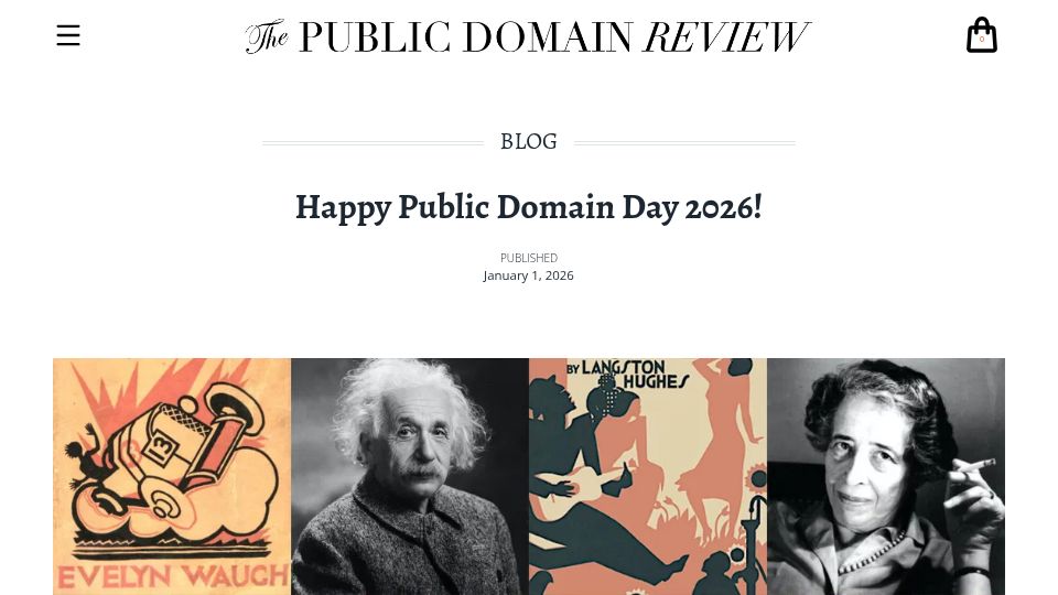 Screenshot of publicdomainreview.org: Happy Public Domain Day 2026