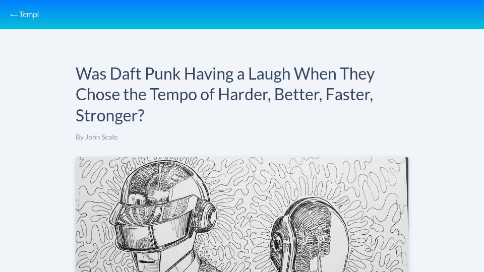 Screenshot of madebywindmill.com: Daft Punk Easter Egg in the BPM Tempo of Harder, Better, Faster, Stronger?