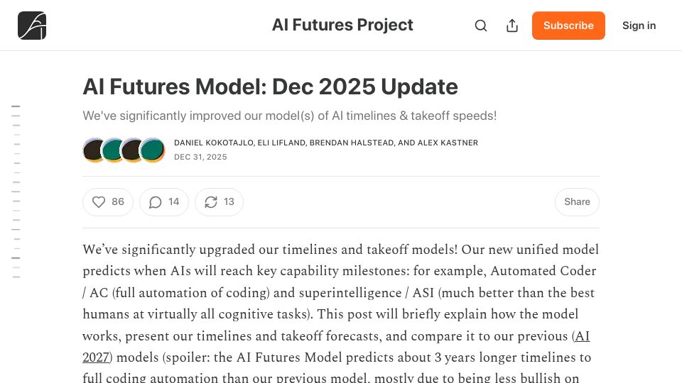Screenshot of blog.ai-futures.org: AI Futures Model: Dec 2025 Update