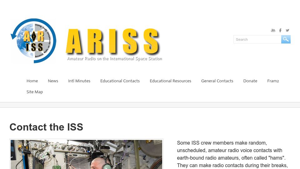 Screenshot of ariss.org: Contact the ISS