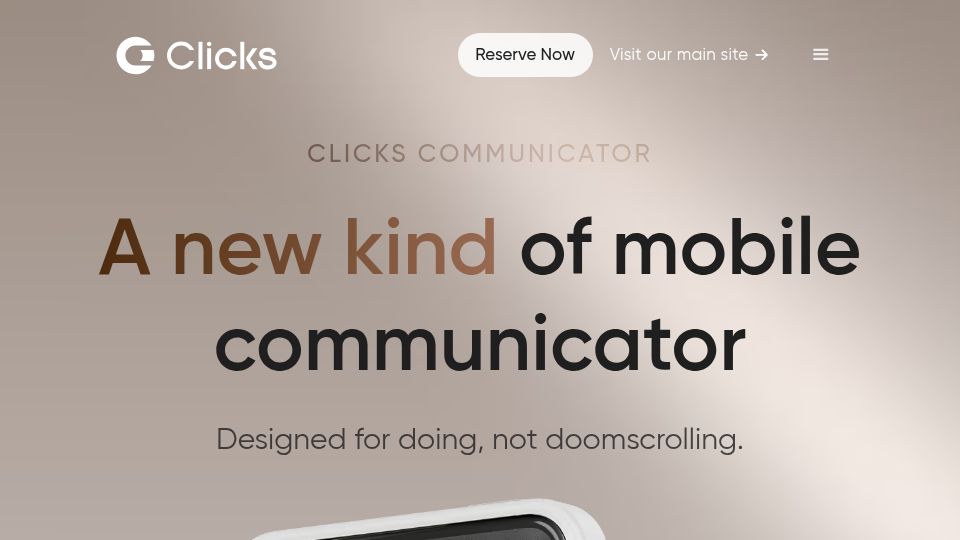 Screenshot of clicksphone.com: Clicks Communicator