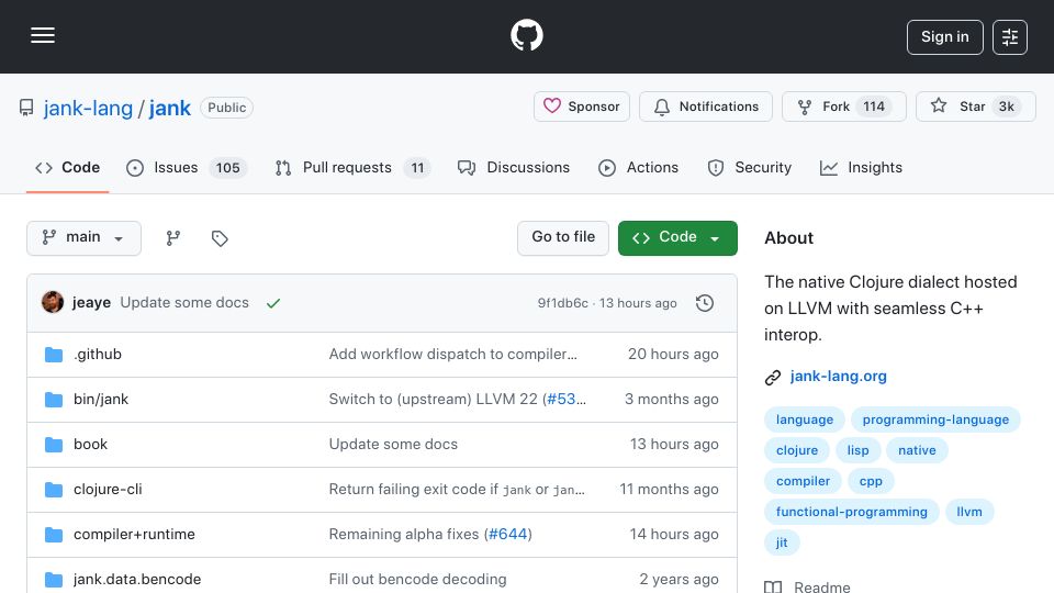 Screenshot of github.com: Jank Lang Hit Alpha