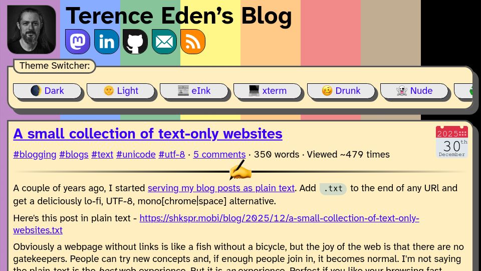 Screenshot of shkspr.mobi: A small collection of text-only websites