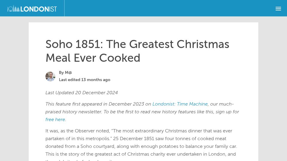 Screenshot of londonist.com: Soho 1851: The Greatest Christmas Meal Ever Cooked