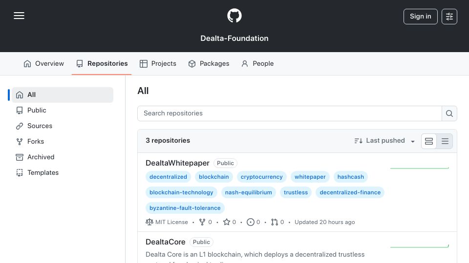 Screenshot of github.com: Show HN: Dealta – A game-theoretic decentralized trading protocol