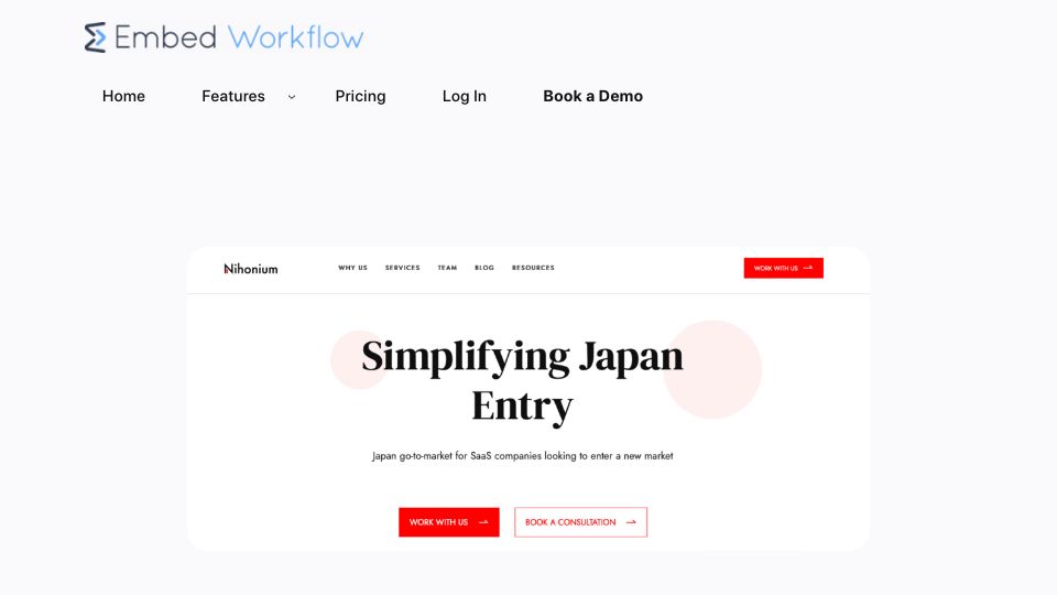 Screenshot of embedworkflow.com: Selling SaaS in Japan