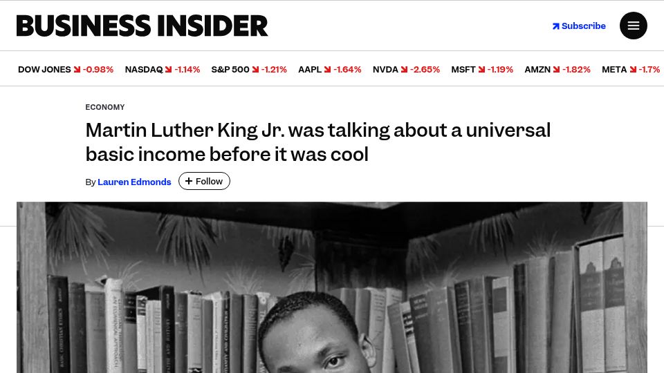 Screenshot of businessinsider.com: Martin Luther King was talking about a universal basic income before it was cool