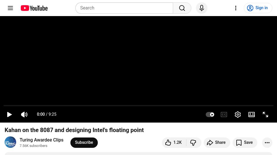 Screenshot of youtube.com: Kahan on the 8087 and designing Intel's floating point (2016) [video]