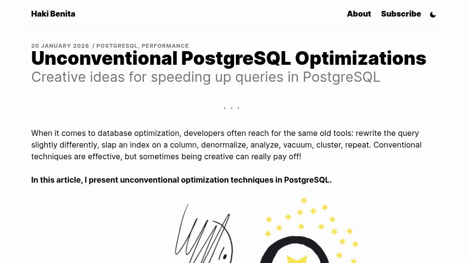 Screenshot of hakibenita.com: Unconventional PostgreSQL Optimizations