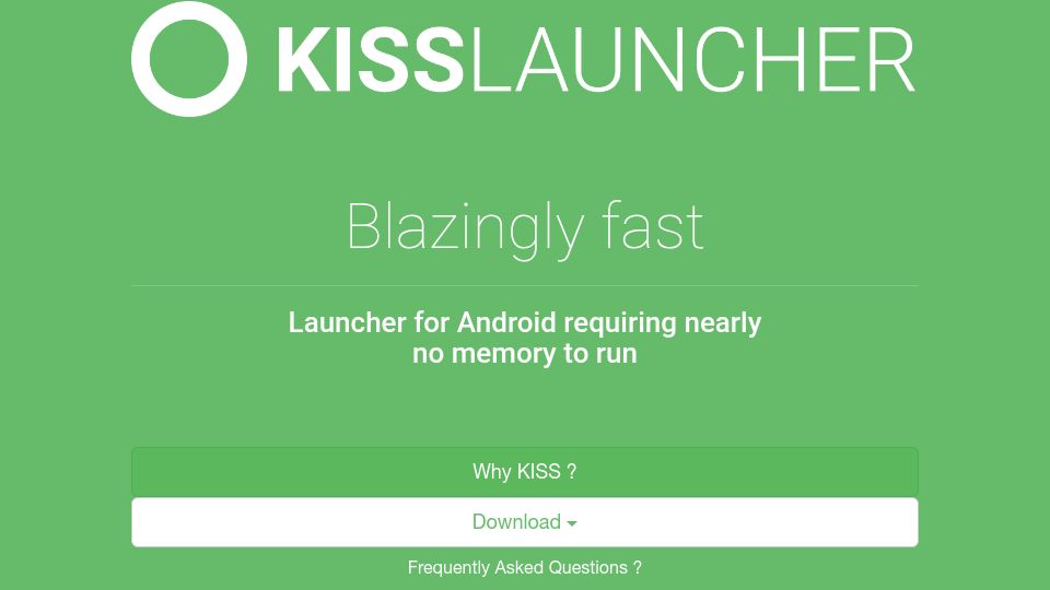 Screenshot of kisslauncher.com: Kiss Launcher – fast launcher for Android