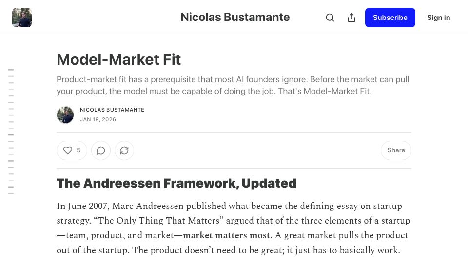 Screenshot of nicolasbustamante.com: Model Market Fit
