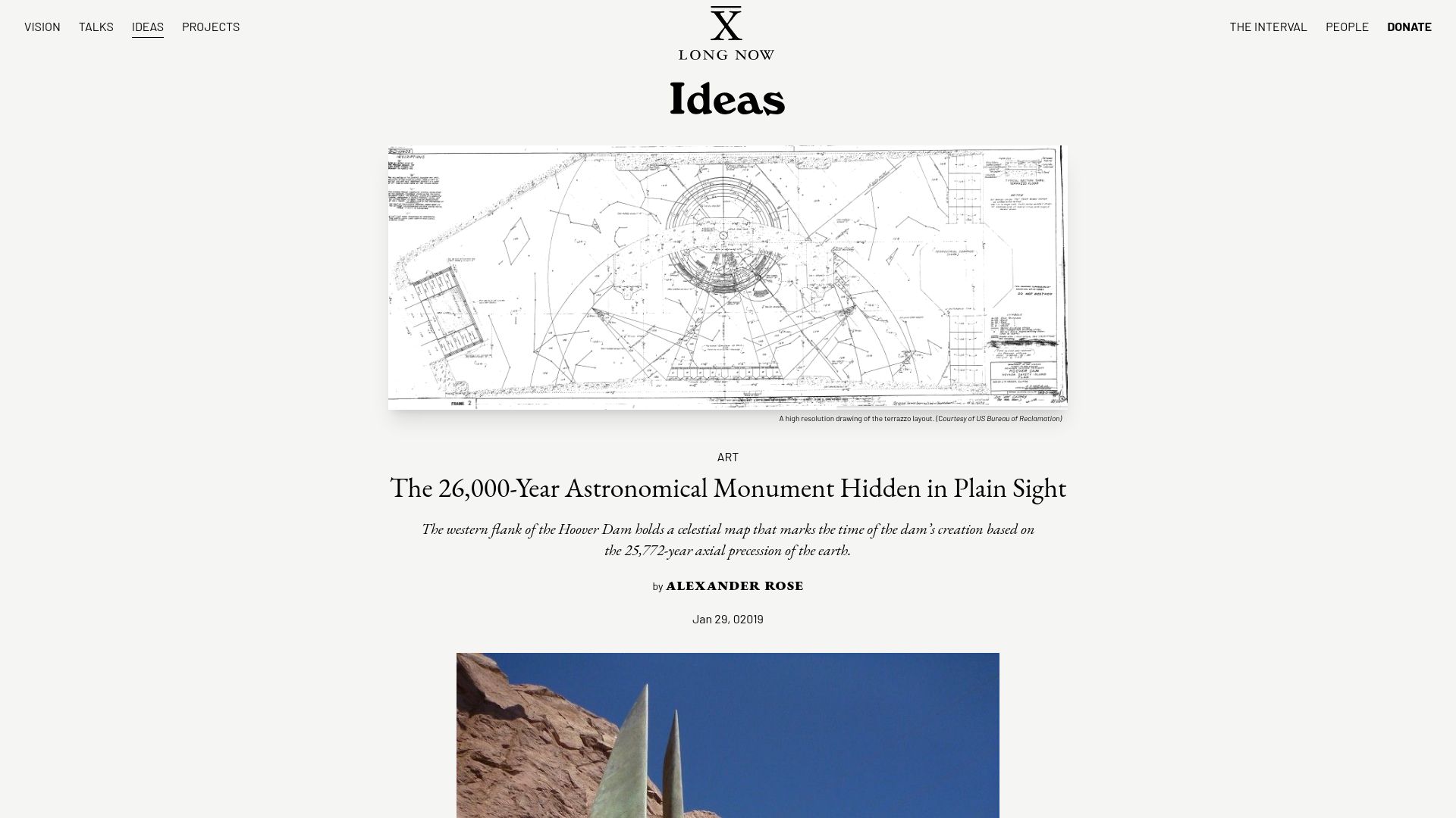 Screenshot of longnow.org: A 26,000-year astronomical monument hidden in plain sight (2019)