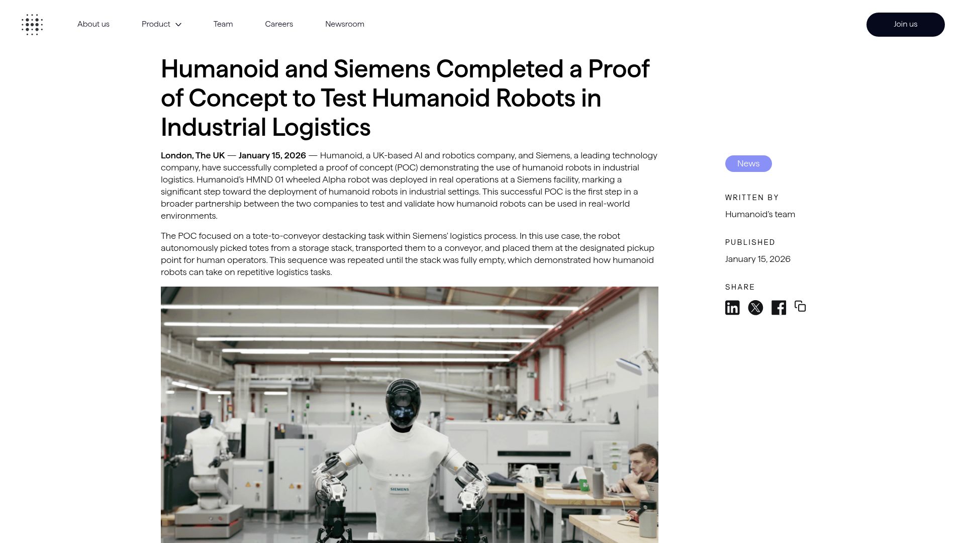 Screenshot of thehumanoid.ai: Proof of Concept to Test Humanoid Robots