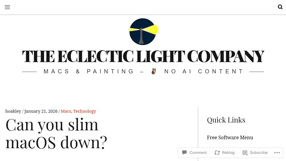 Screenshot of eclecticlight.co: Can you slim macOS down?