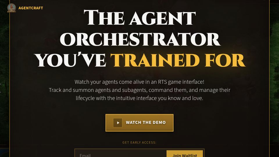 Screenshot of getagentcraft.com: RTS for Agents