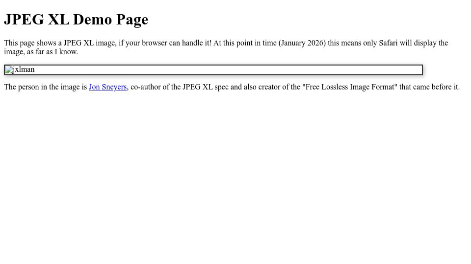 Screenshot of tildeweb.nl: JPEG XL Test Page