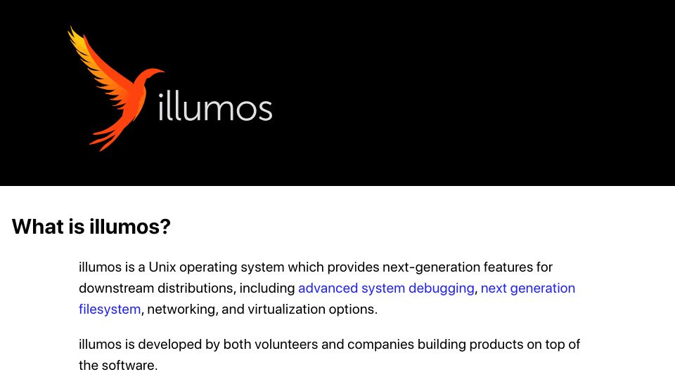 Screenshot of illumos.org: illumos