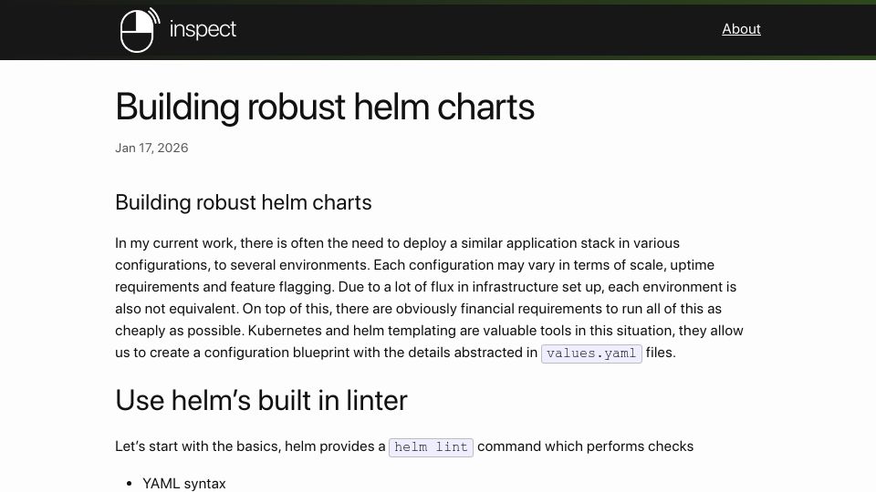 Screenshot of willmunn.xyz: Building Robust Helm Charts