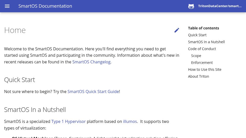 Screenshot of docs.smartos.org: SmartOS