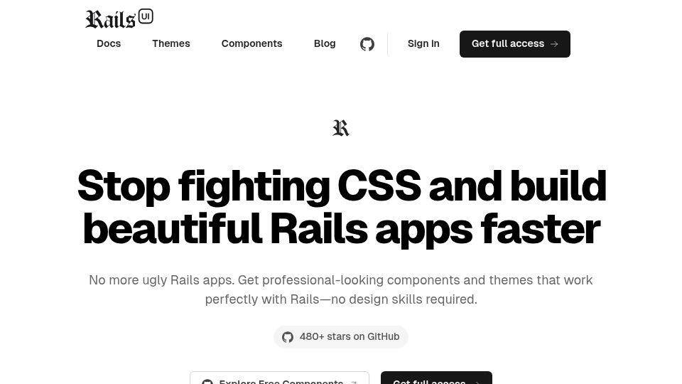 Screenshot of railsui.com: Show HN: Rails UI