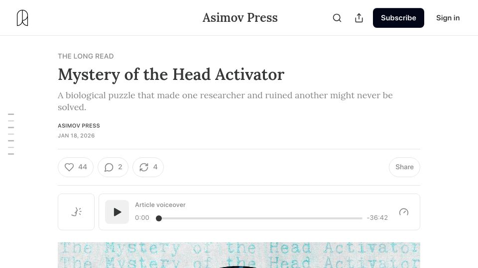 Screenshot of asimov.press: Mystery of the Head Activator