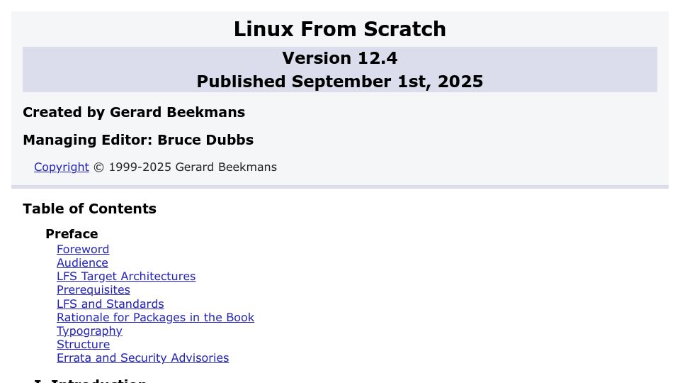 Screenshot of linuxfromscratch.org: Linux from Scratch