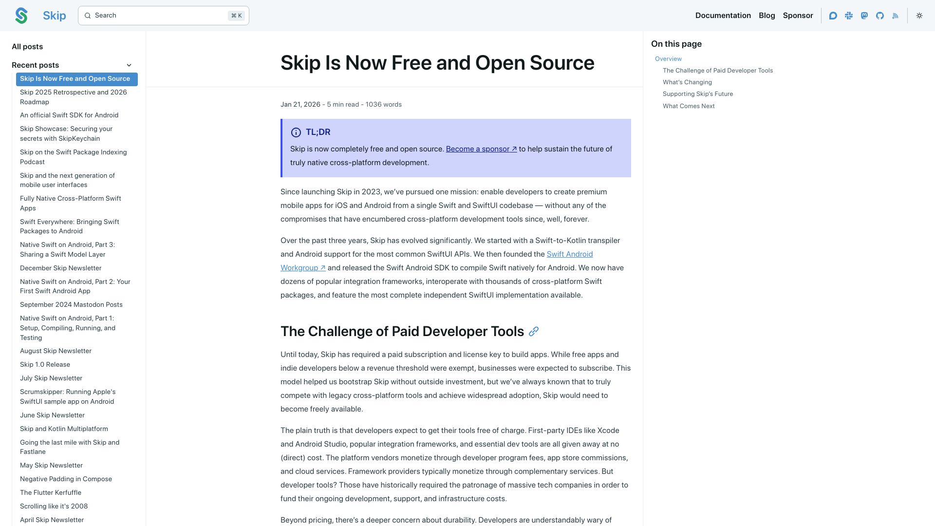 Screenshot of skip.dev: Skip is now free and open source