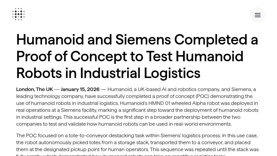 Screenshot of thehumanoid.ai: Proof of Concept to Test Humanoid Robots