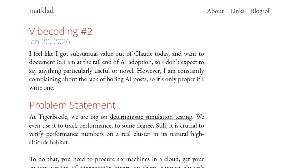 Screenshot of matklad.github.io: Vibecoding #2