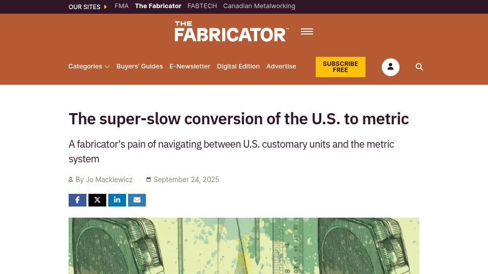 Screenshot of thefabricator.com: The super-slow conversion of the U.S. to metric (2025)