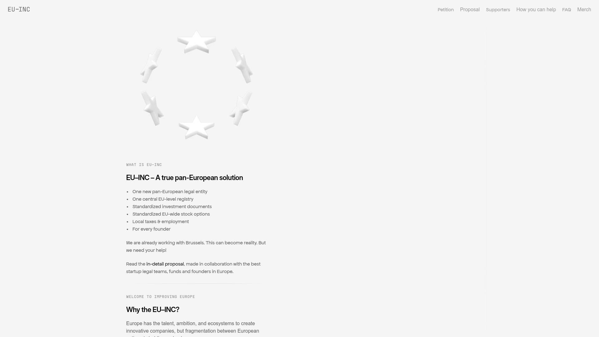 Screenshot of eu-inc.org: EU–INC – A new pan-European legal entity