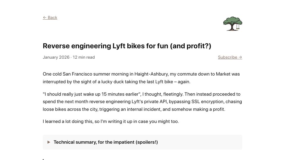 Screenshot of ilanbigio.com: Reverse engineering Lyft Bikes for fun (and profit?)