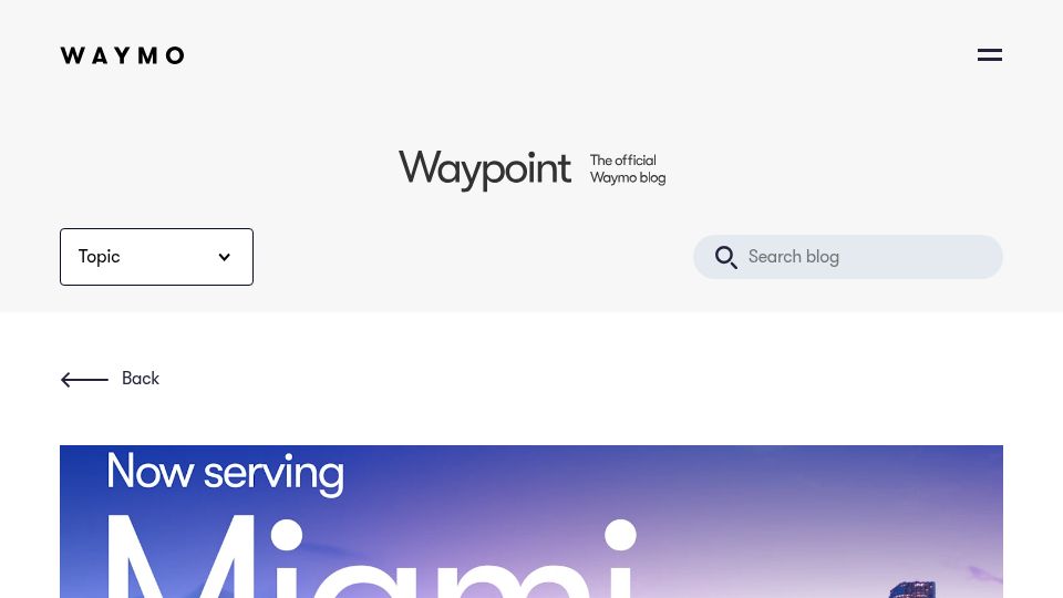 Screenshot of waymo.com: Miami, Your Waymo Ride Is Ready