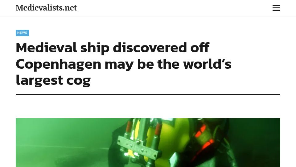 Screenshot of medievalists.net: Viking Ship Museum in Denmark announces the discovery of the largest cog