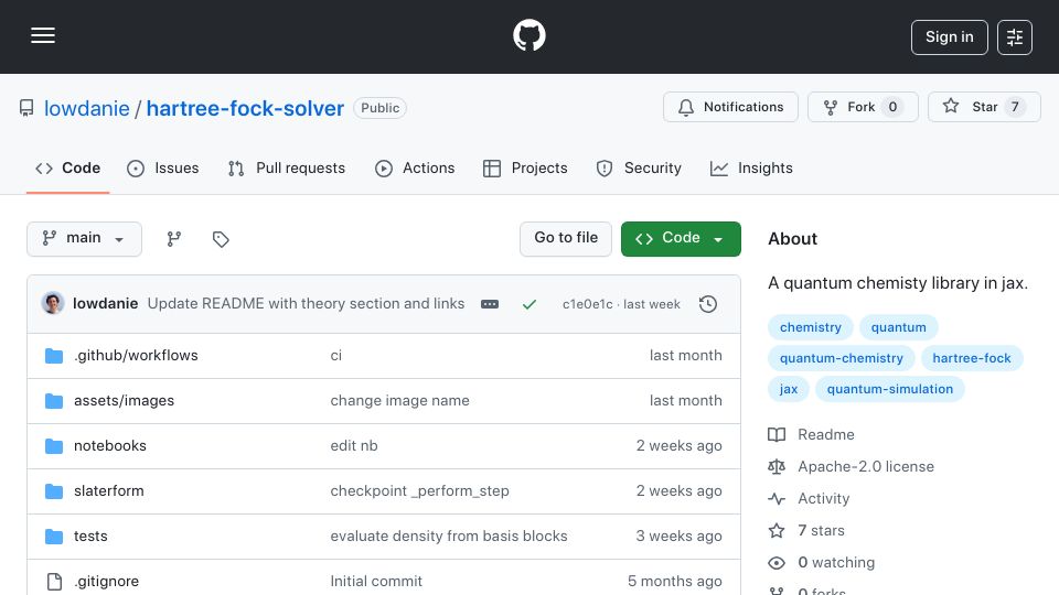 Screenshot of github.com: Show HN: Differentiable Quantum Chemistry