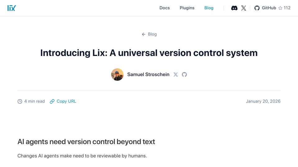 Screenshot of lix.dev: Lix – universal version control system for binary files